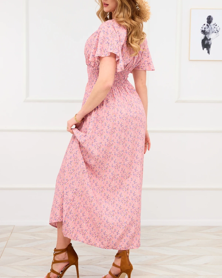 Цветочное розовое женское макси-платье Одежда