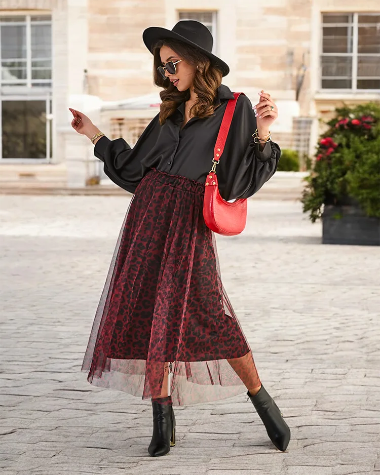 Royalfashion Платье-юбка с тюлем и узором для женщин, длиной до середины икры.