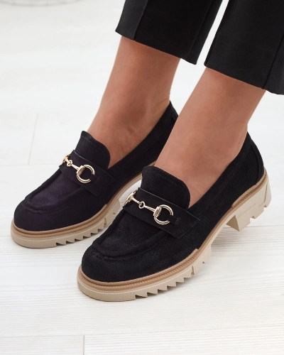 Черные ажурные женские мокасины с цепочкой Imerila - Обувь