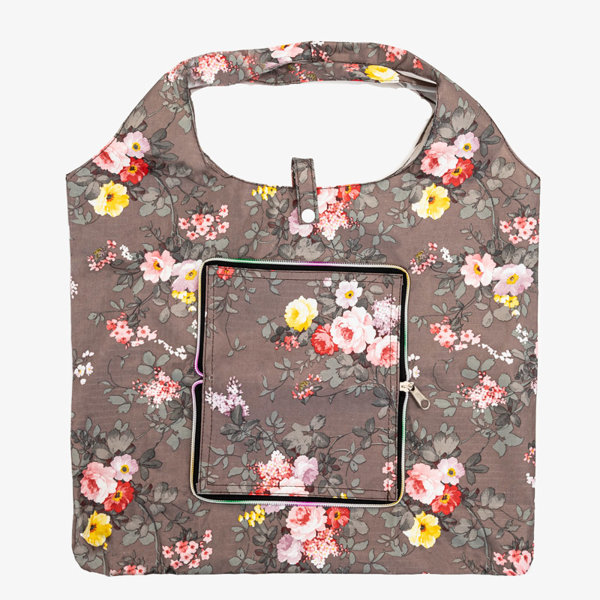 Rudas gėlėtas pirkinių krepšys, sulankstytas į piniginę - Priedai