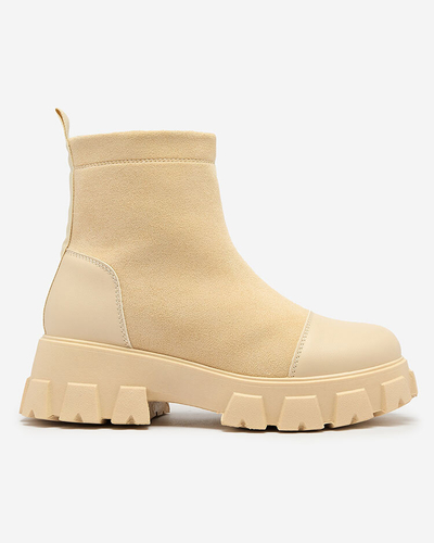 "Royalfashion" Kreminės spalvos moteriški batai plokščiu kulnu "Leffoi"