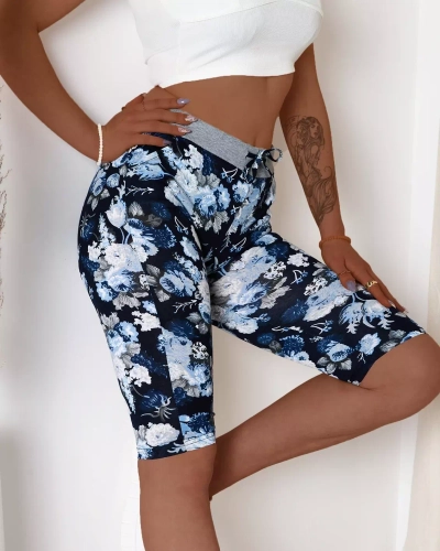 Синие женские леггинсы 3/4 длины с узором PLUS SIZE