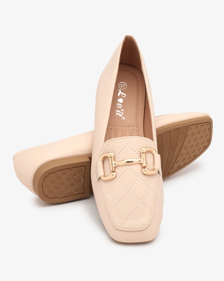 Royalfashion Бежевые женские стеганые мокасины с золотым украшением Wetifa