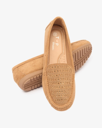 Светло-коричневые женские мокасины с цирконами Bretika - Обувь