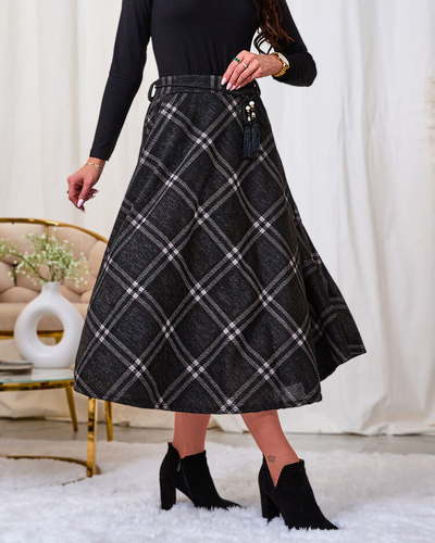 Royalfashion Женская серо-красная длинная клетчатая юбка