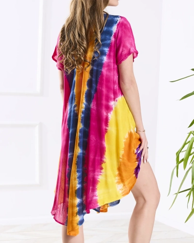 Oranžinė ir tamsiai mėlyna moteriška paplūdimio suknelė su lopais - Drabužiai