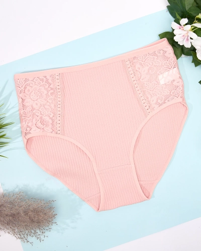 Женские ребристые трусики розового цвета PLUS SIZE - Нижнее белье