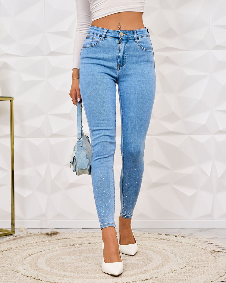 Royalfashion Женские джинсы-трубы с цирконами