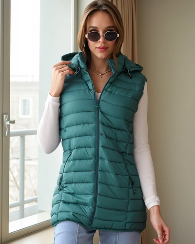 Royalfashion Moteriška liemenė be rankovių su nuimama kapuce