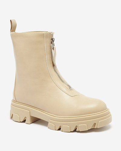 Женские бежевые сапоги на плоском каблуке Desoo - Обувь