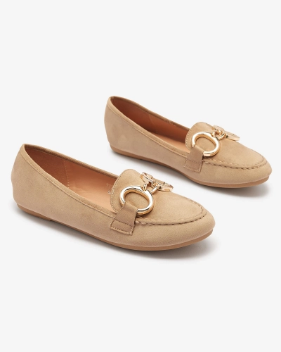 Светло-коричневые женские мокасины из эко-замши с украшением Briseri - Обувь