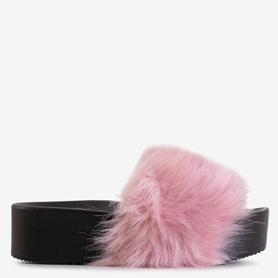 Розовые женские шлепанцы на платформе с мехом Lorina