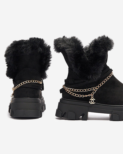 Черные женские сапоги из эко-замши с цепочкой Videric - Обувь