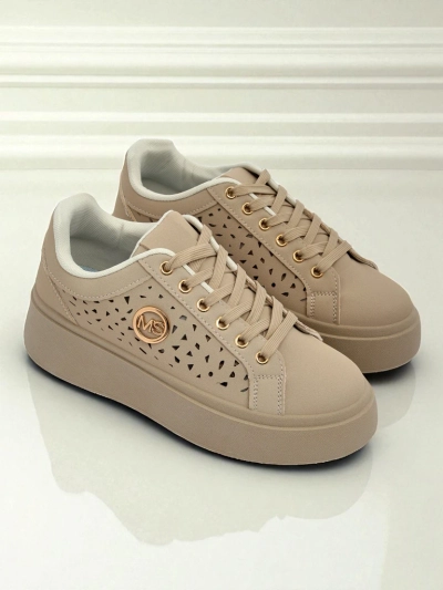 Cleo Ecru Platino – бежевые кроссовки на платформе Royalfashion экокожа