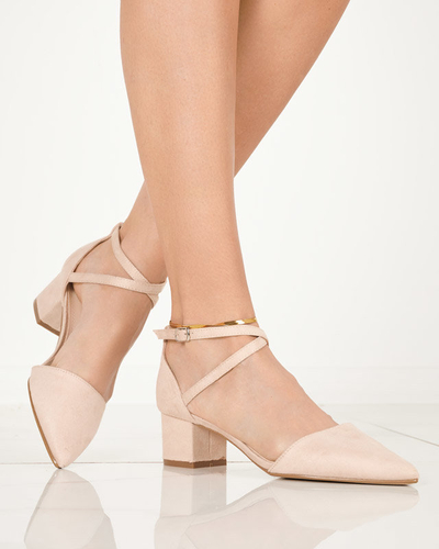 OUTLET Moteriškos smėlio spalvos basutės ant Crisco stulpelio - Avalynė