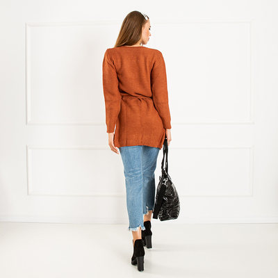 Коричневый женский кардиган с цветными вставками (Турция)