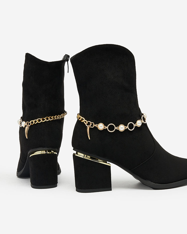 Royalfashion Черные женские сапоги на шпильке с цепочкой Bealizia