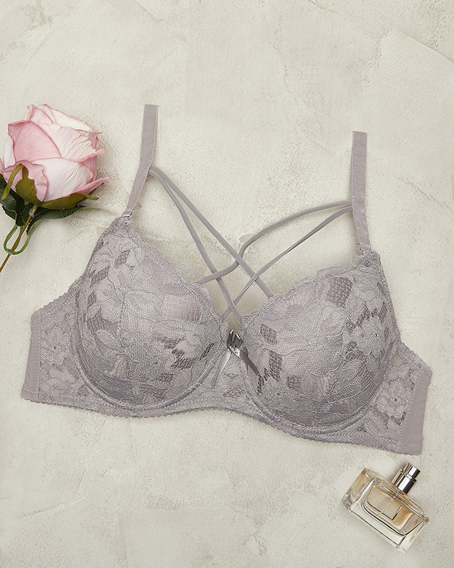 Серый женский бюстгальтер на косточках с бретелями - Нижнее белье