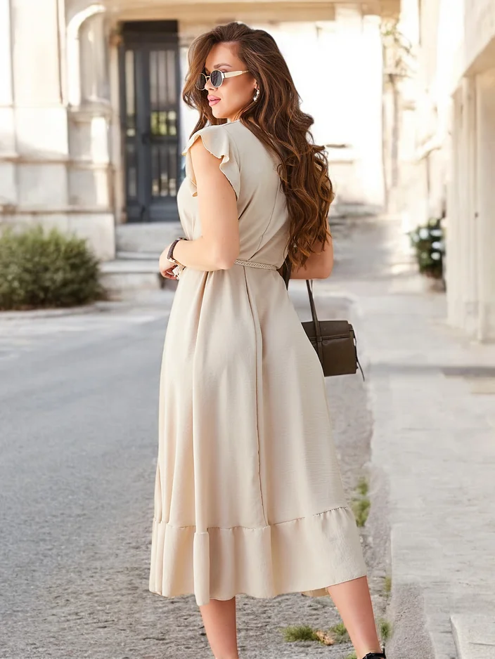 Женское миди-платье Royalfashion с рюшами и короткими рукавами