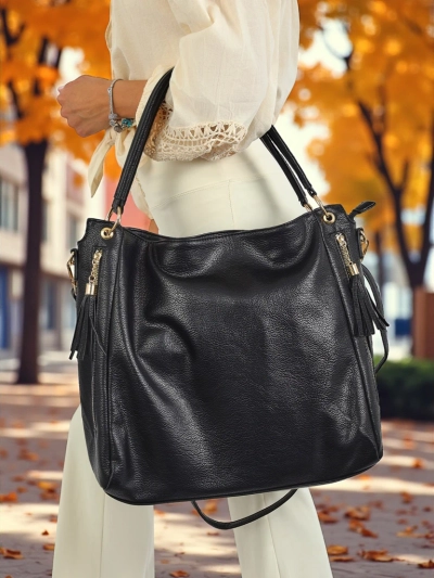 Torba damska Atena Nero – elegancka czarna torba ze skóry ekologicznej