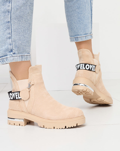 Бежевые женские утепленные сапоги из экозамши Lottci - Обувь