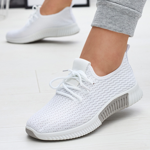 Balti moteriški medžiaginiai sportiniai bateliai Vobbu- Avalynė