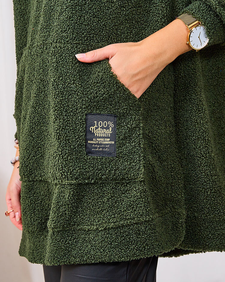 Royalfashion Темно-зеленый женский длинный свитер с капюшоном