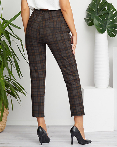 Темно-коричневые женские брюки в клетку PLUS SIZE