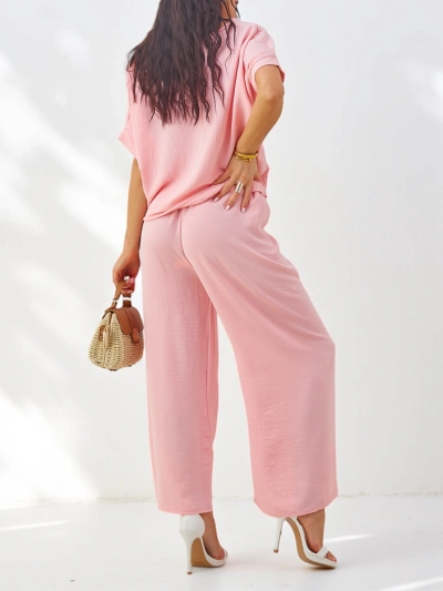 Женский casual комплект Royalfashion с блузой с коротким рукавом и широкими брюками