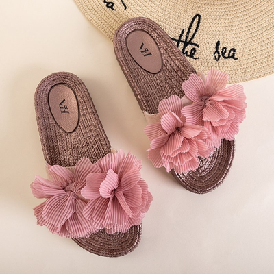 Rožinės moteriškos basutės su gėlėmis Pamelina - Avalynė