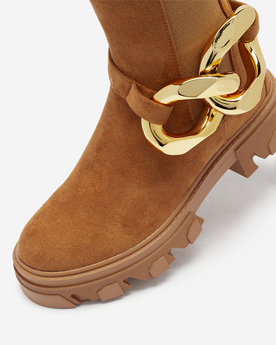 OUTLET Moteriški aukštakulniai su auksine grandinėle, kupranugario spalvos Elrudi - Avalynė