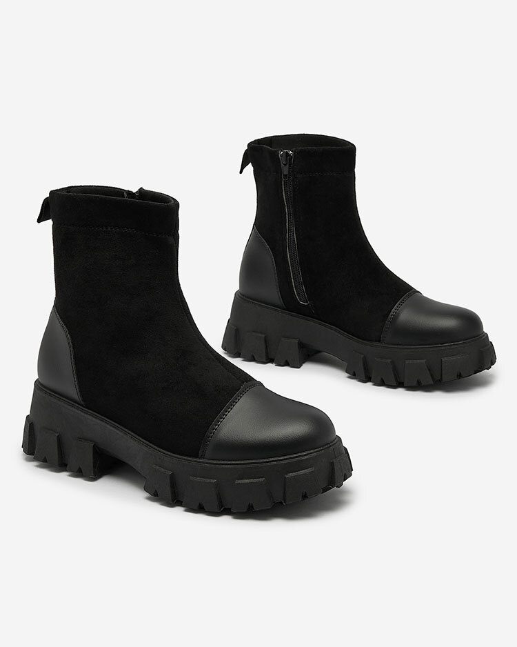 Royalfashion Черные женские сапоги на плоском каблуке Leffoi