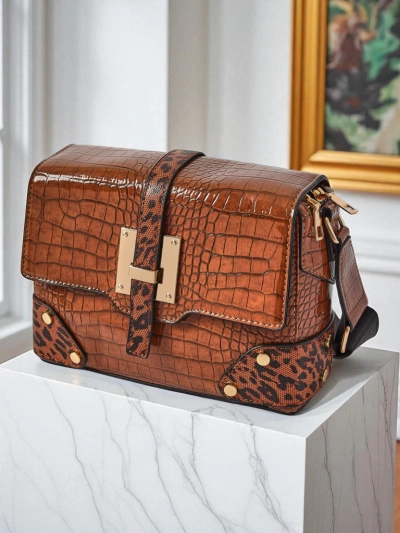 Callista Classico Bag - Dark Brown Faux Leather with Zipper