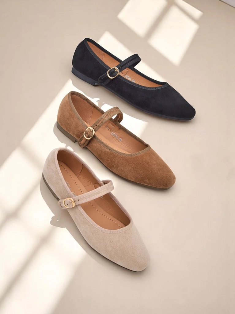 Royalfashion moteriški ekologinio zūdo baleto bateliai su dirželiu Ernie