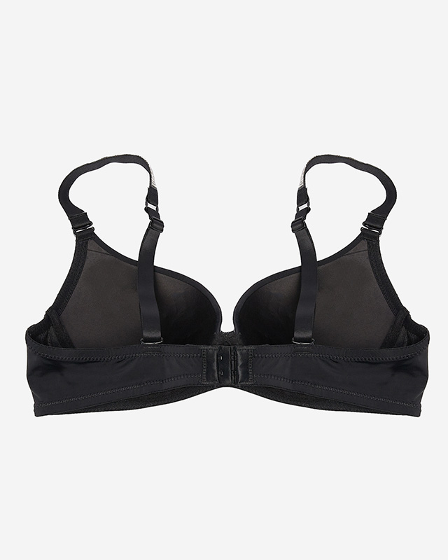 Черный однотонный бюстгальтер с декорированными бретелями - Нижнее белье