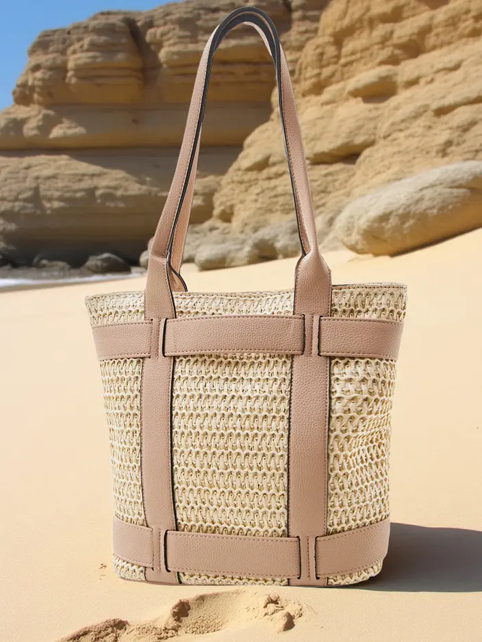 Royalfashion Didelė šiaudinė moterų vasaros rankinė