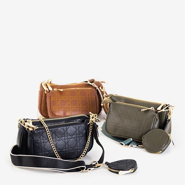 Маленькая женская сумка из трех частей темно-зеленого цвета - Сумки