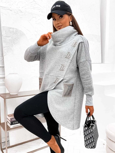 Женский хлопковый длинный кенгуру худи Royalfashion с нашивками