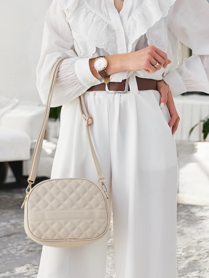 Royalfashion Oval mažas siuvinėtas moterų rankinukas, pagamintas iš ekoskinos