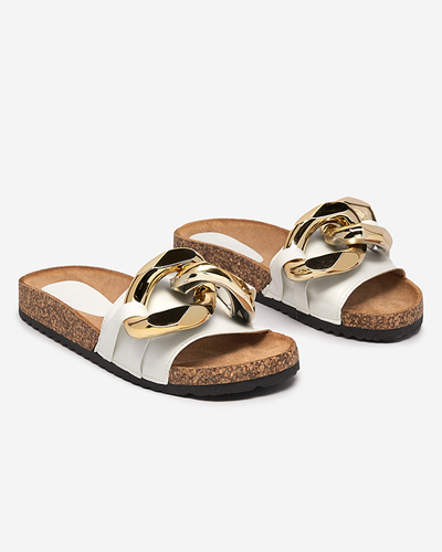Женские сандалии Athenis Bianco Royalfashion – искусственная кожа, золотая цепь