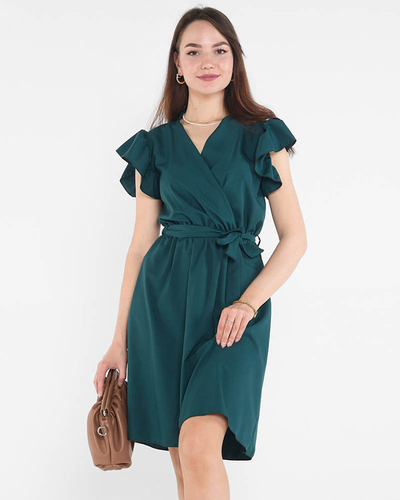 Темно-зеленое платье мини с завязками