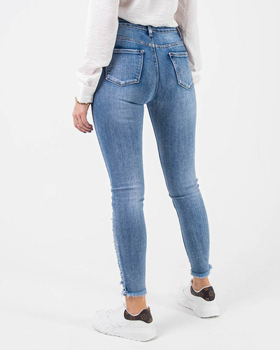 Moteriški mėlyni siauri džinsai su perlais - Drabužiai