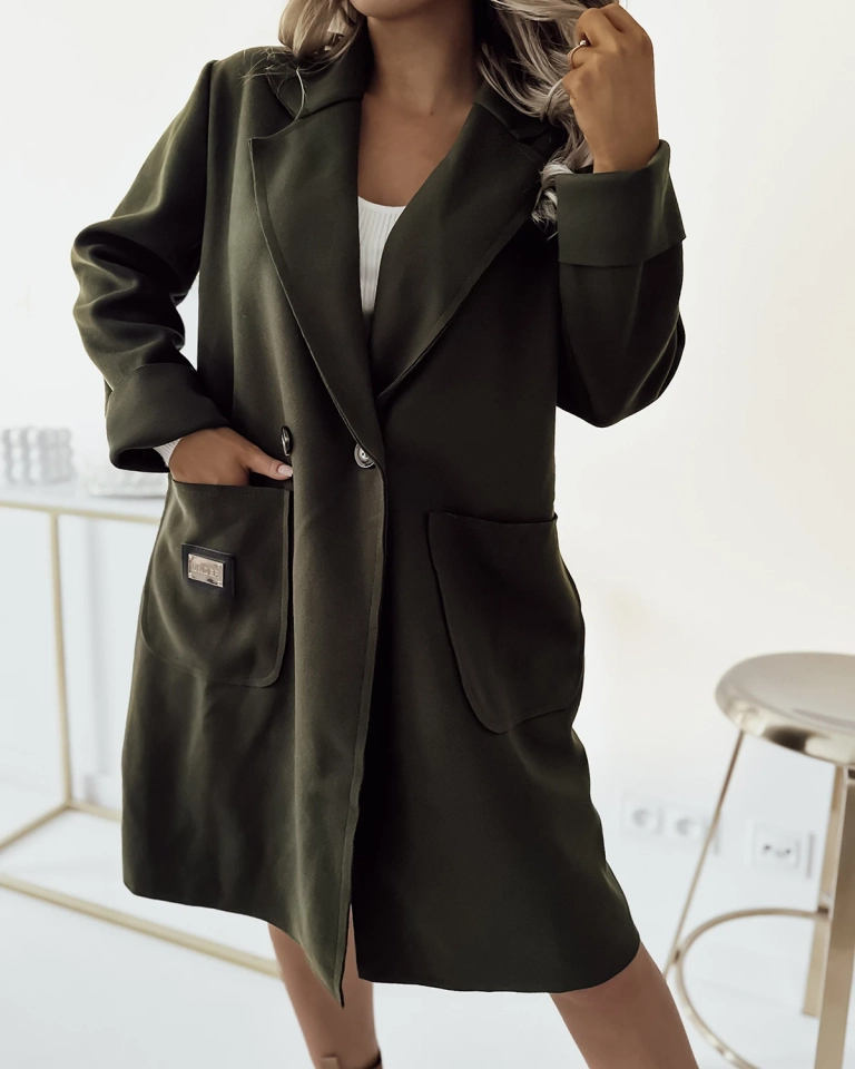 Royalfashion Хаки женское пальто длиной до колена