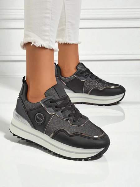 Damskie sneakersy Callista Nero na platformie 4cm, sk\[censored\]ra eko