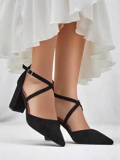 Royalfashion moteriški ekozomšiniai aukštakulniai bateliai su Kanastru dirželiais