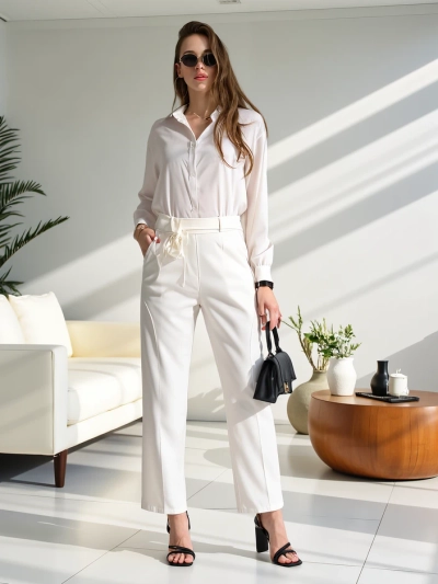 Royalfashion Вискозные прямые женские брюки с цветком