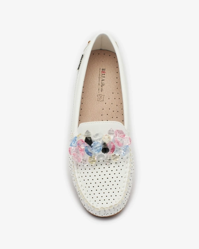 Royalfashion Женские ажурные белые мокасины с декоративными кристаллами Cizzas
