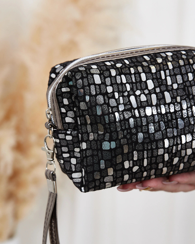 Royalfashion Узорчатая глянцевая женская косметичка черного цвета