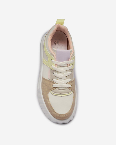 Женские повседневные спортивные туфли из экокожи белого цвета с разноцветными вставками Netiris - Обувь