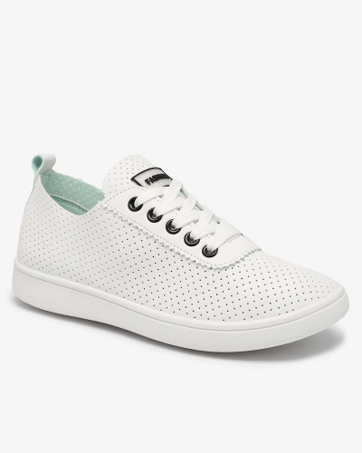 Royalfashion Белые женские ажурные теннисные туфли с черными вставками Kerigina